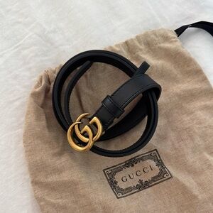 Gucci Leather Belt with Gold-Tone Buckle